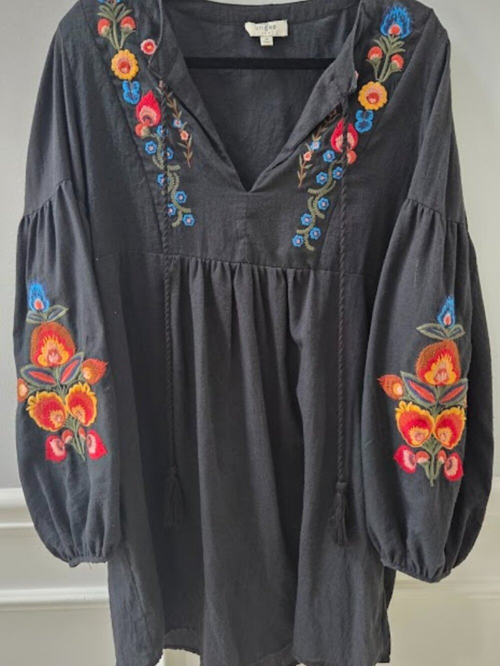 Embroidered Black Mini Dress